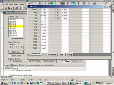 Screen shot of soil co2 data logger table