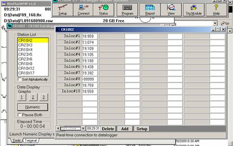 Screen shot of floor met data logger table