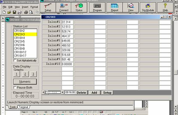 Screen shot of soil moisture data logger table