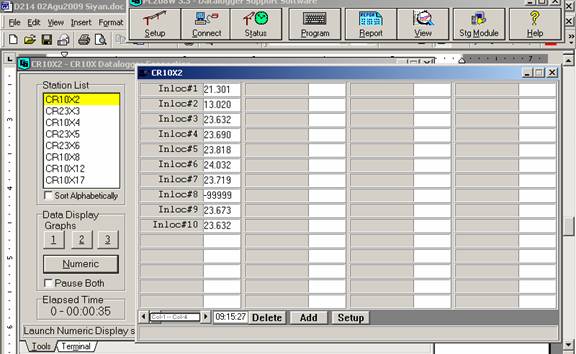 Screen shot of floor met data logger table