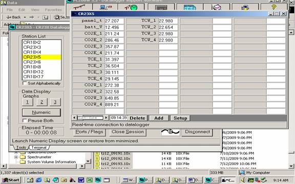 Screen shot of soil co2 data logger table