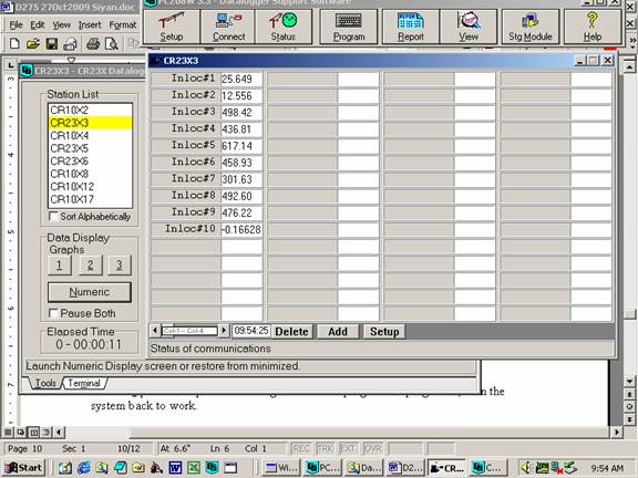 Screen shot of soil moisture data logger table