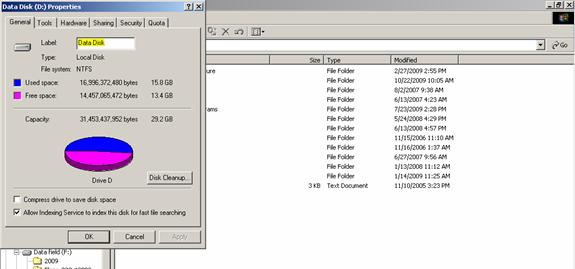 screen shot of Tower free disk space
