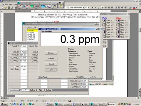 Screen shot of Li-800 calibration zero pre-cal