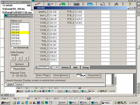 Screen shot of soil co2 data logger table