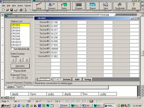 Screen shot of floor met data logger table