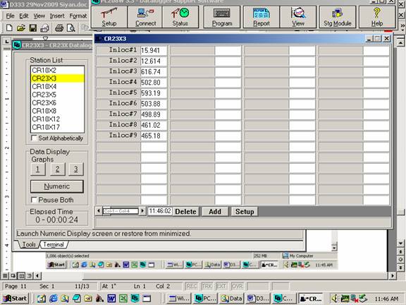 Screen shot of soil moisture data logger table