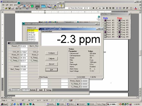 Screen shot of Li-800 calibration zero pre-cal