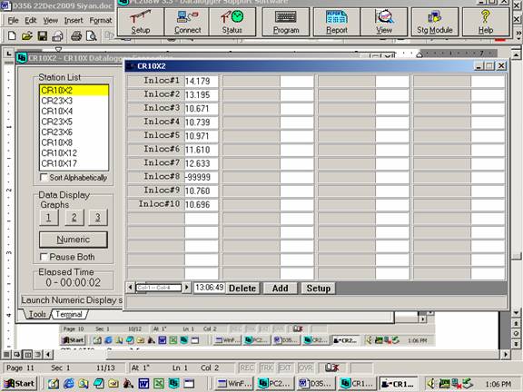 Screen shot of floor met data logger table