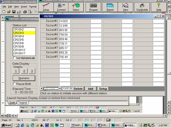 Screen shot of soil moisture data logger table