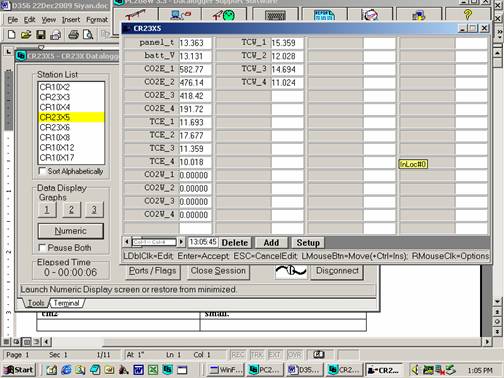 Screen shot of soil co2 data logger table