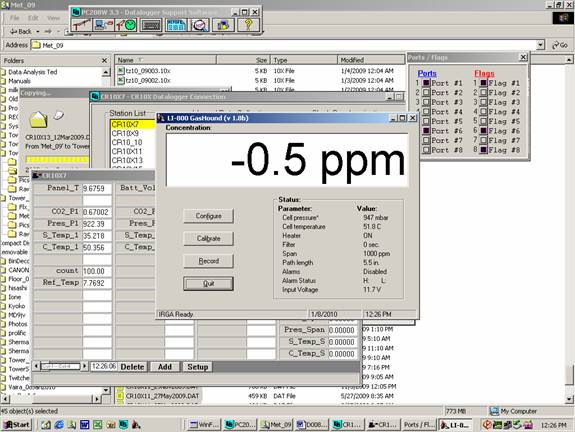 Screen shot of Li-800 calibration - zero