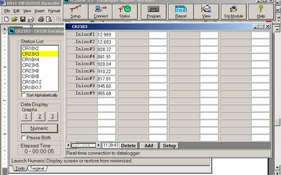 Screen shot of soil moisture data logger table