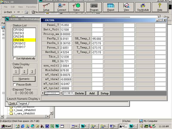 Screen shot of Tower met data logger table