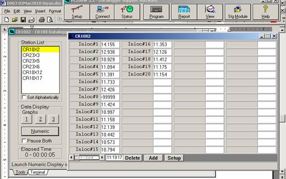 Screen shot of Floor met data logger table