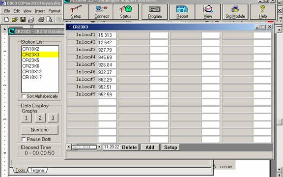 Screen shot of soil moisture data logger table