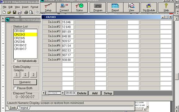 Screen shot of soil moisture data logger table