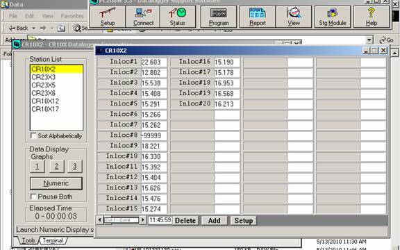 Screen shot of floor met data logger table
