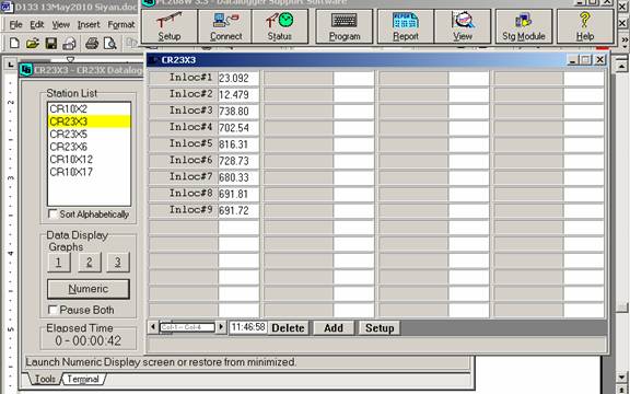 Screen shot of soil moisture data logger table