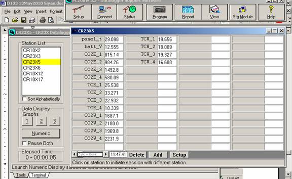Screen shot of soil co2 data logger table