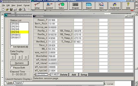 Screen shot of tower met data logger table
