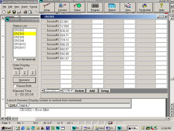 Screen shot of soil moisture data logger table