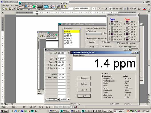 Screen shot of Li-800 calibration zero pre-cal