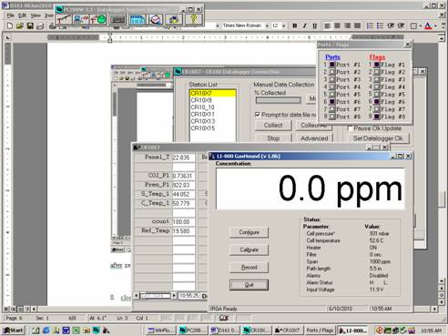 Screen shot of Li-800 calibration zero post-cal