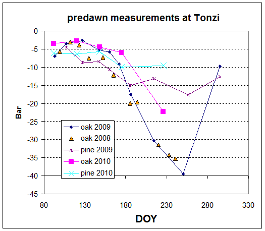Line plot of predawn leaf water potential 2008-2010