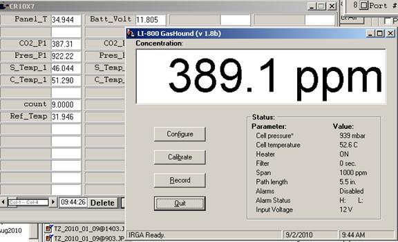 Screen shot of Li-800 calibration span pre-cal