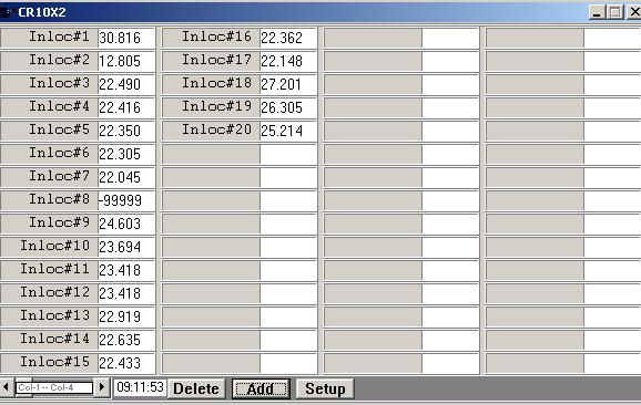 Screen shot of floor met data logger table