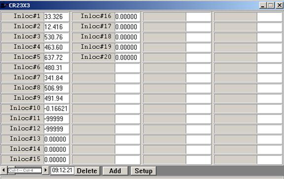 Screen shot of soil moisture data logger table