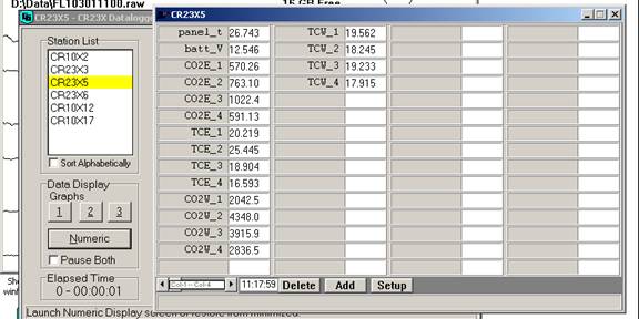 Screen shot of soil co2 data logger table