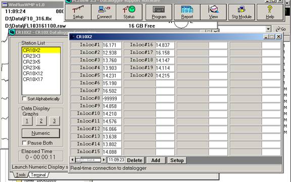 Screen shot of floor met data logger table