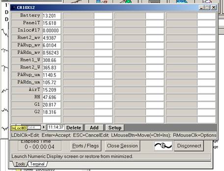 Screen shot of floor energy data logger table