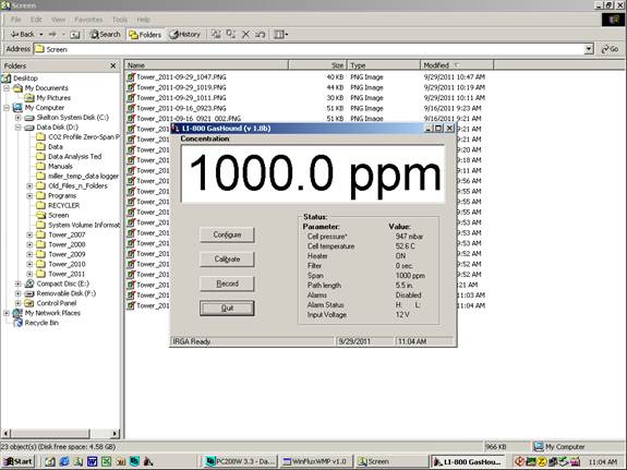 Screen shot of Li-800 calibration bad readings