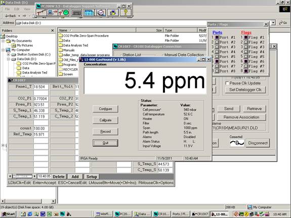 Screen shot of Li-800 calibration zero pre-cal