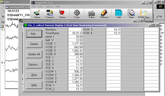 Screen shot of soil co2 data logger table