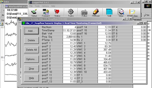 Screen shot of sap flow data logger table