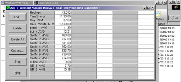 Screen shot of soil moisture data logger table