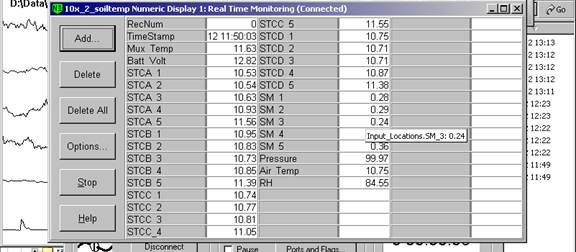 Screen shot of floor met data logger table