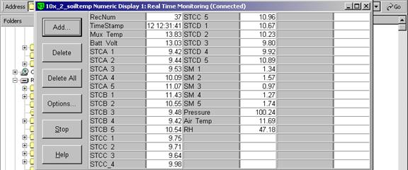 Screen shot of floor met data logger table