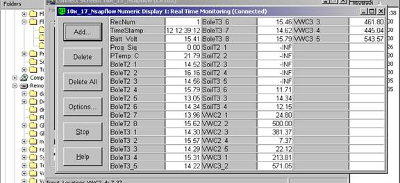 Screen shot of sap flow data logger table