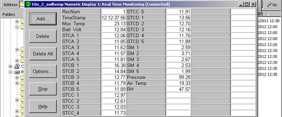 Screen shot of floor met data logger table