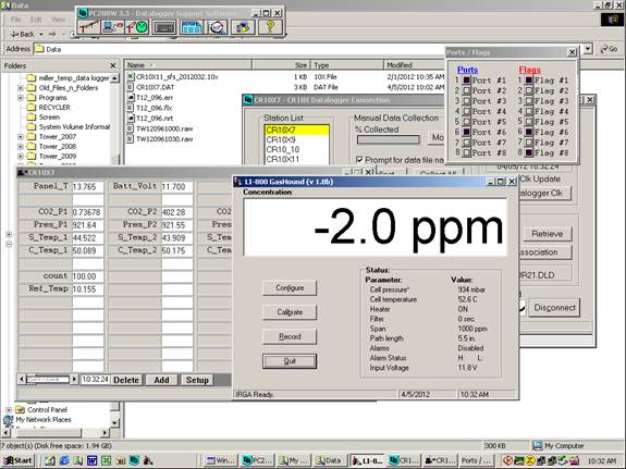 Screen shot of Li-800 calibration zero pre-cal