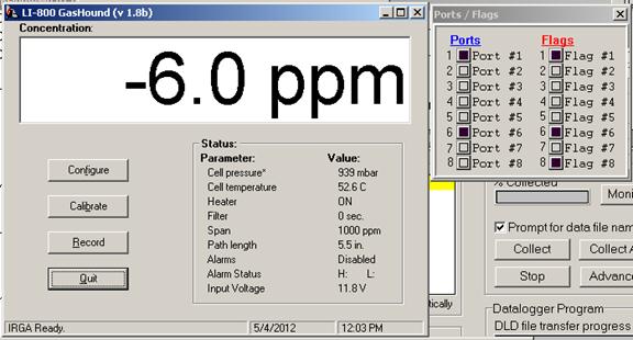 Screen shot of Li-800 calibration zero pre-cal