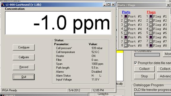 Screen shot of Li-800 calibration zero post-cal