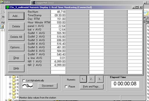 Screen shot of soil moisture data logger table