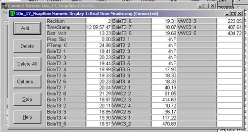 Screen shot of sap flow data logger table