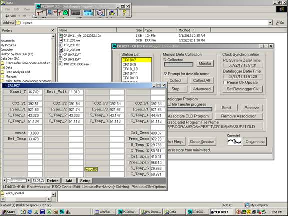 Screen shot of Li-800 calibration pre-cal